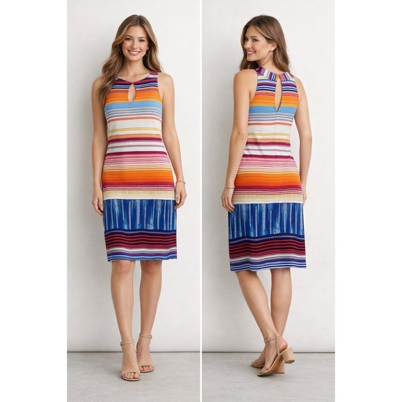 Worthington Dresses & Skirts - Worthington Multicolor Striped Sleeveless Dress Size 14 NWOT Keyhole Stretch...